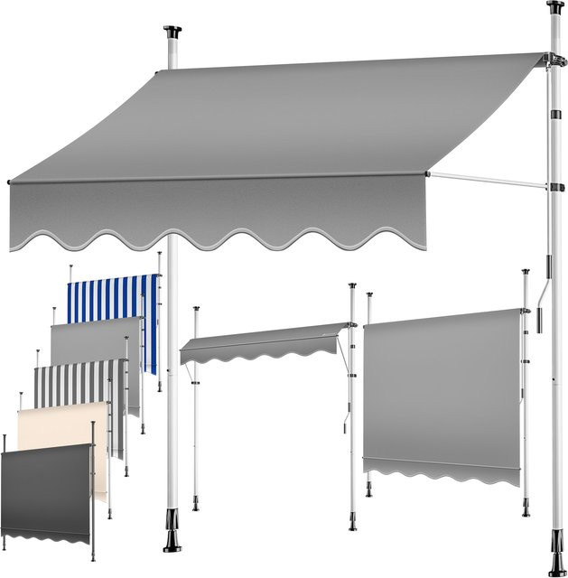 KESSER Klemmmarkise mit Handkurbel für den Balkon, UV-beständiger und wasserabweisender Sonnenschutz in Grau - Bild 1