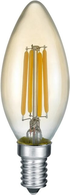 Trio LED Leuchtmittel E14 Kerzenform in warmweiß mit sichtbarem Filament, 4 W, 2700 K, transparent/gold/messing - Bild 1