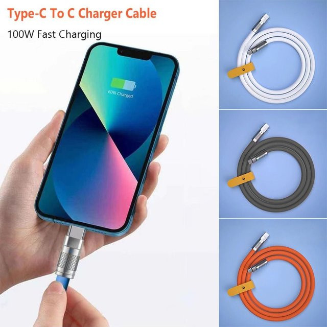 USB-C auf USB-C Schnellladekabel mit 100 W aus flüssigem Silikon in Weiß - Bild 1