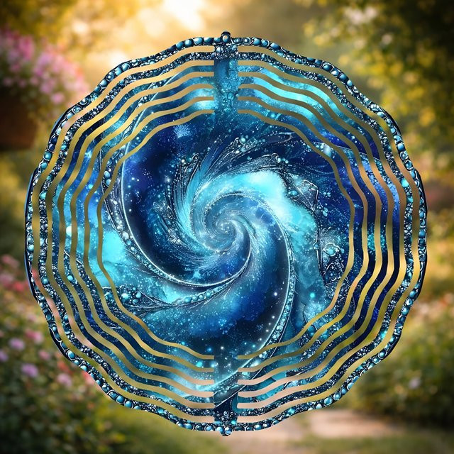 Abstraktes Kosmos-Spiralgalaxie-Windspiel von CIFBUY aus Metall in Blau und Grau zur Außendekoration - Bild 1