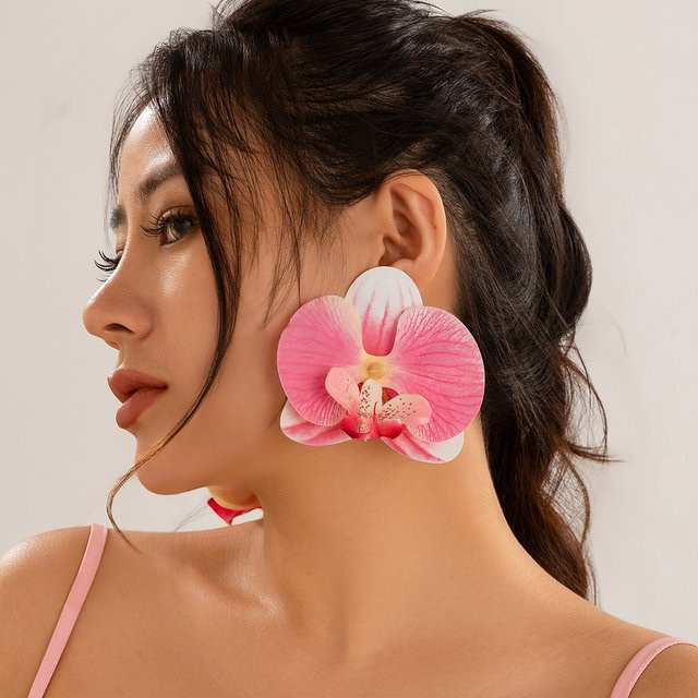 Salircon Ohrringe, Blumen, rosa, Schmetterling, Orchidee, Damen - Bild 1