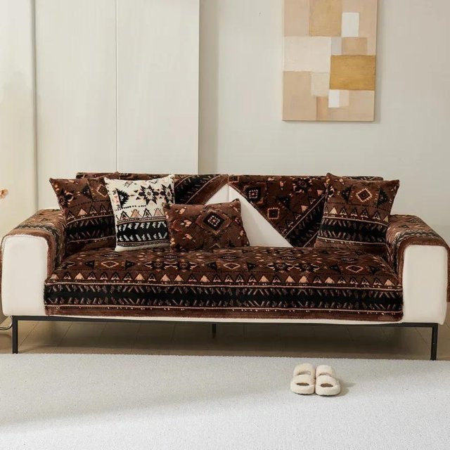 Plüsch Sofakissen von Household supplies MH, bedruckt und verdickt für Herbst und Winter, Farbe: Braun, B/B: 70 x 70 cm - Bild 1