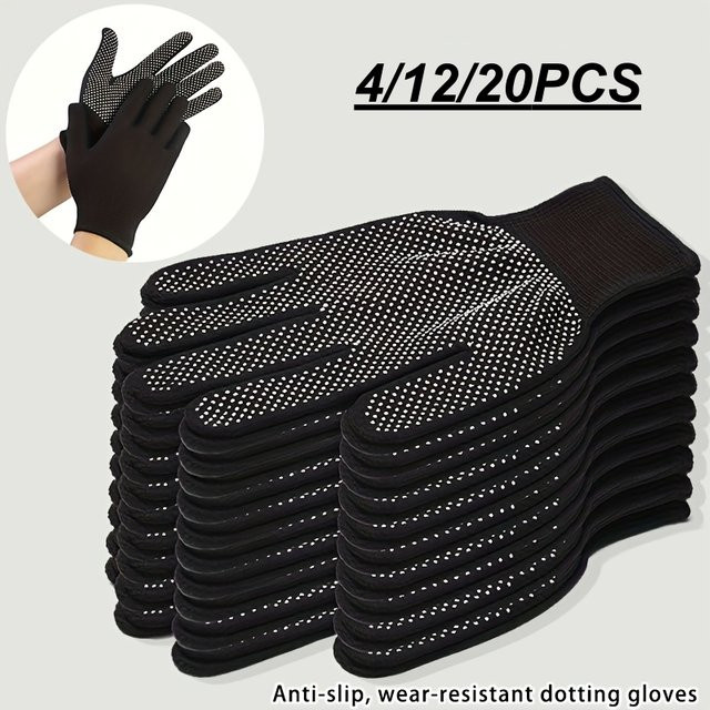INMAICH Sicherheits-Arbeitshandschuhe aus Nylon in Schwarz mit rutschfesten Punkten für Gartenarbeit, Angeln und Grillen - Bild 1