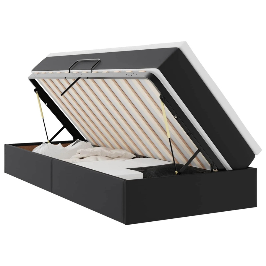 vidaXL Aufbewahrungsbett mit Matratze in Schwarz aus Kunstleder mit Lift-up-Funktion, B/T/H: 90 x 190 x 48,5 cm - Bild 2
