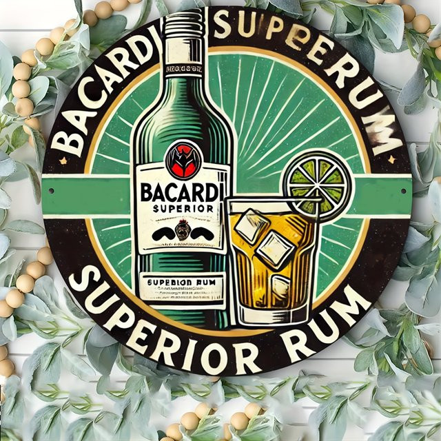 Bacardi Superior Rum rundes Metallschild aus Aluminium in Multicolour, Durchmesser: 20,32 cm - Bild 1