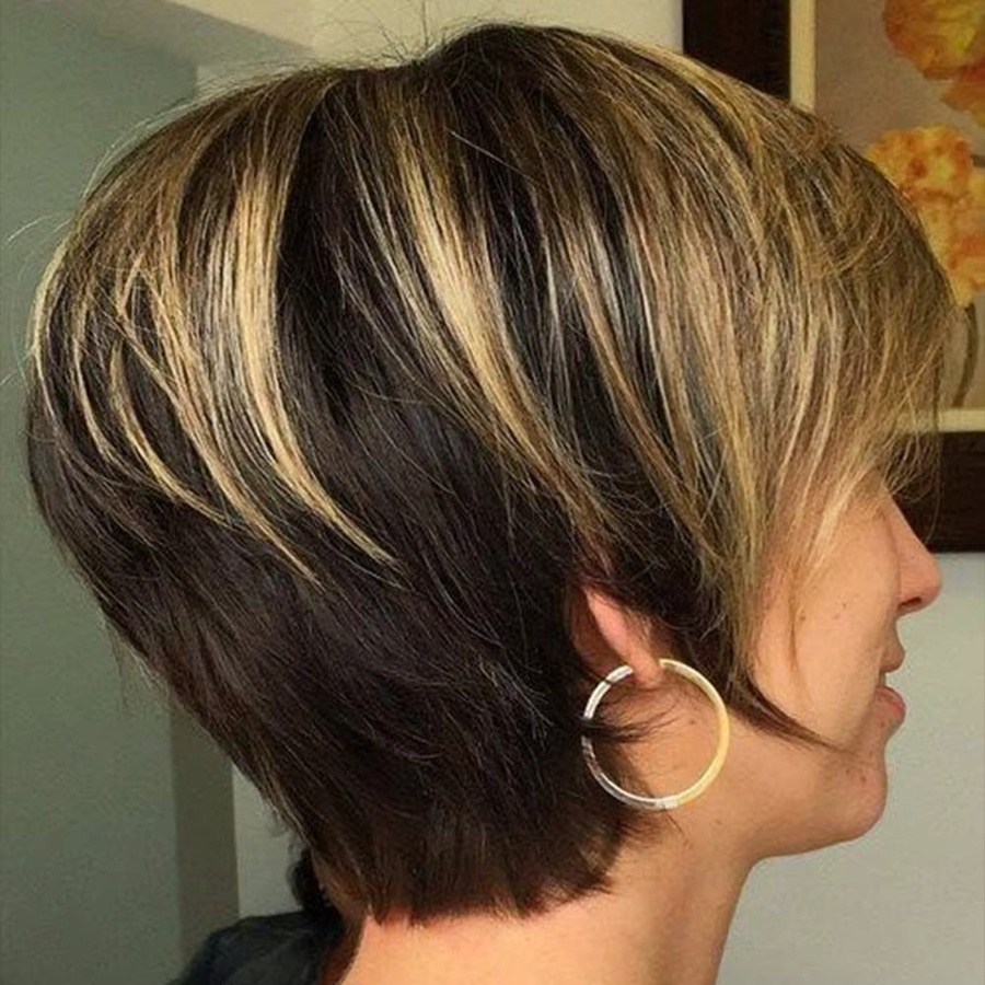 OYM HAIR Pixie-Schnitt Haarperücke, schwarz-blond, mit Pony, Damen - Bild 2