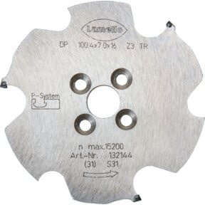 Lamello P-System Nutfräser CNC DP in Silber, D100.4 x 7 x D16 mm, Z3, NL 4 x D5.5 x D28 mm - Bild 1