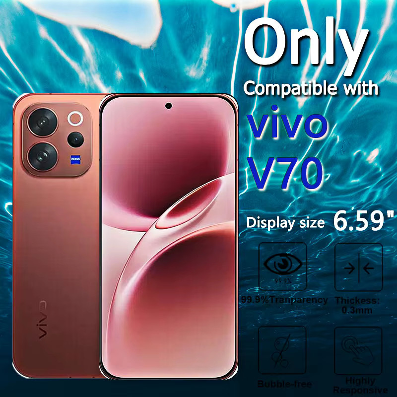 Displayschutzfolie aus gehärtetem Glas für Vivo V70, kratzfest und fingerabdruckresistent, transparente Vollabdeckung - Bild 2