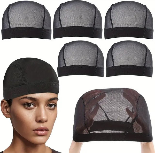 5 Stück Perückenkappen Mesh, schwarz, dehnbar, Unisex - Bild 1