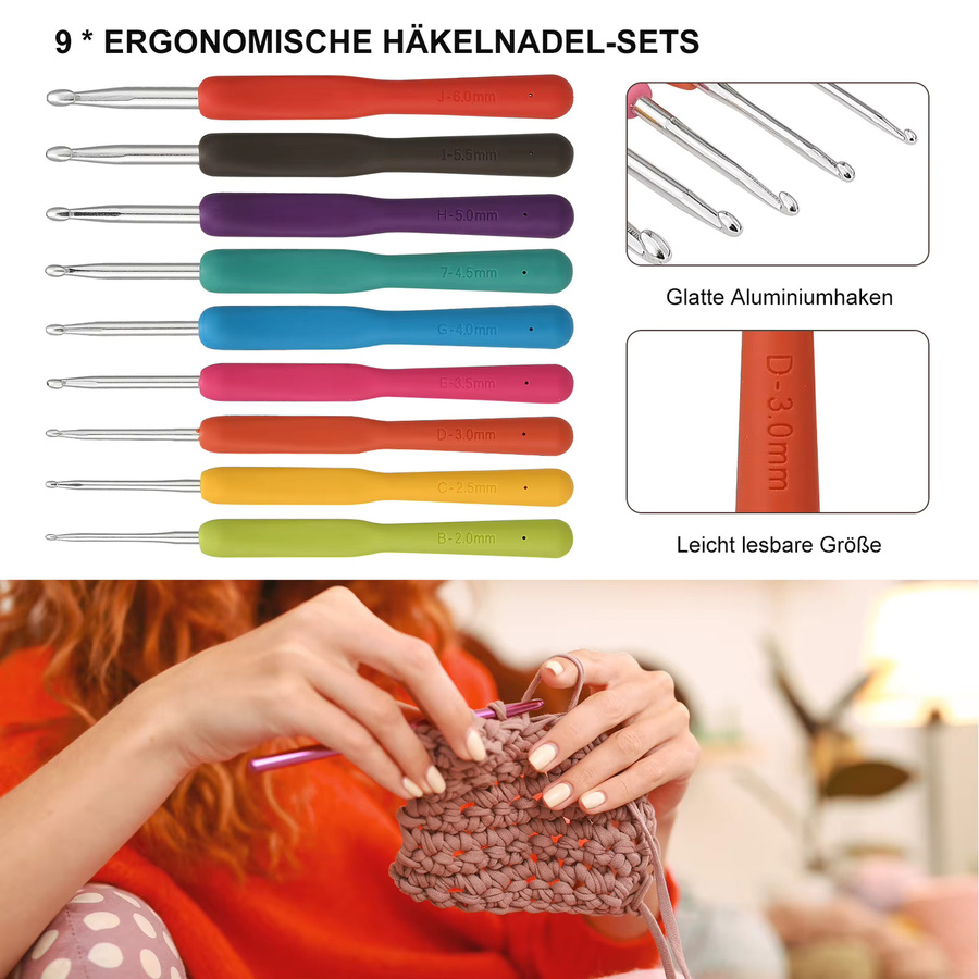 Comanlai Häkelset für Anfänger mit mehrfarbigem Aufbewahrungsset und DIY-Strickwerkzeugen, Multicolor - Bild 2