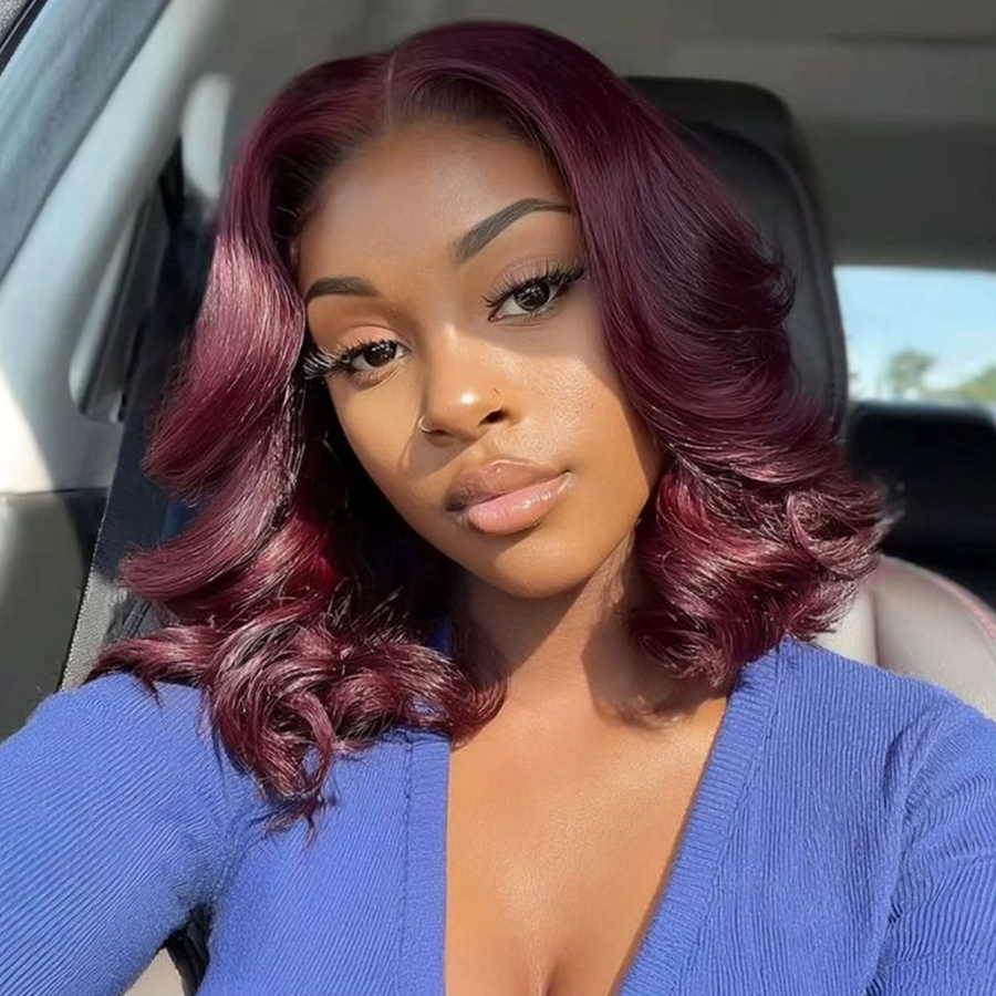 Tomiyaa Bouncy Body Wave Bob Perücke, Echthaar, Burgund, 13x4 Lace Front - Bild 3