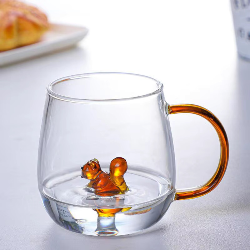 Nette 3D Cartoon Tier Glas Tasse für Kaffee und Saft, transparent, 380 ml - Bild 1