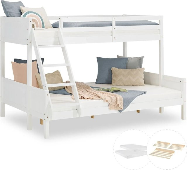 Homestyle4u Etagenbett aus Kiefernholz in Weiß inklusive 2 Matratzen und Lattenrost - Bild 1