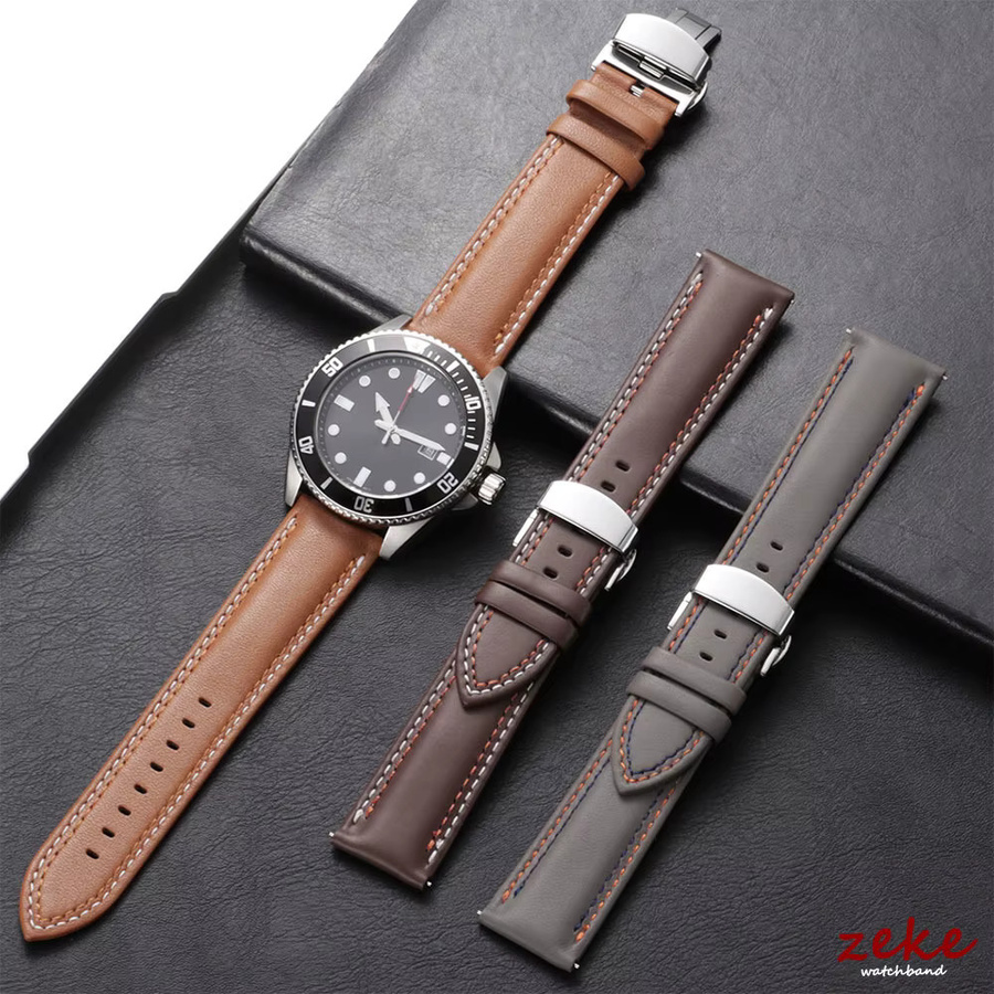 crazyband Uhrenarmband Echtleder, doppelt genäht, Schmetterlingsschnalle, Unisex - Bild 1