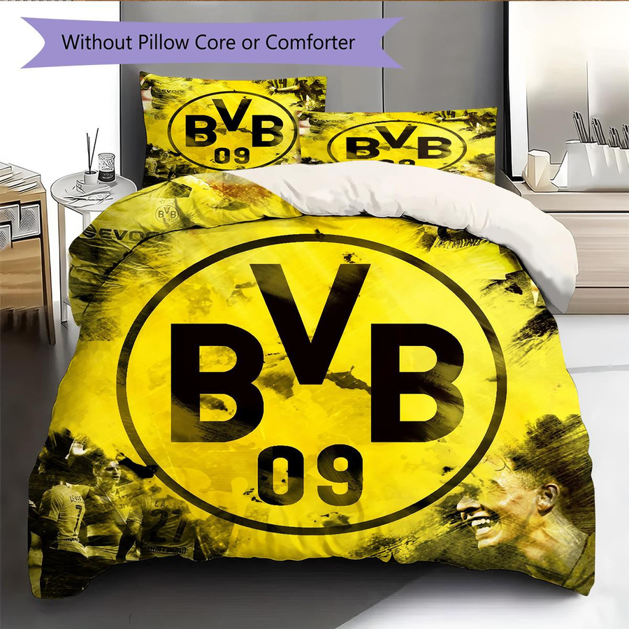 Bettwäsche Set Borussia Dortmund Muster von HAPPYDAYSET in Gelb und Schwarz mit Reißverschluss, B/H: 140 x 200 cm (1 Bettbezug und 2 Kissenbezüge) - Bild 2