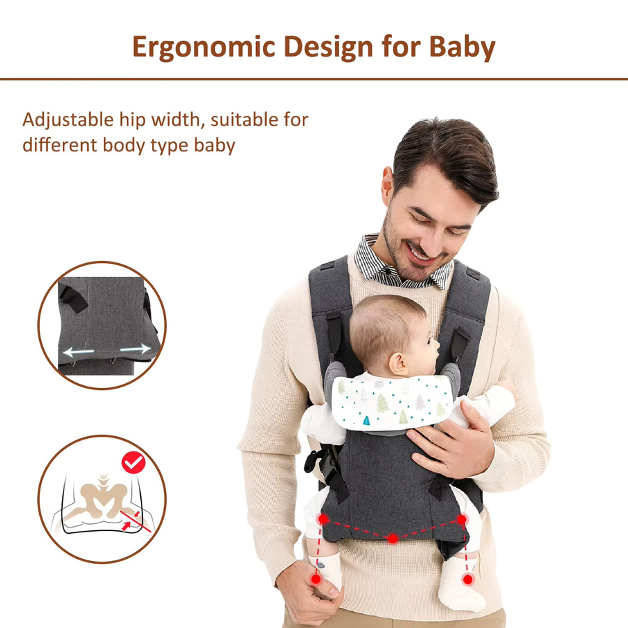 Dajinbear Babytrage für Neugeborene und Kleinkinder, faltbare Babytrage in Grau mit Hüftsitz und Lordosenstütze für vorne und hinten tragbar - Bild 3