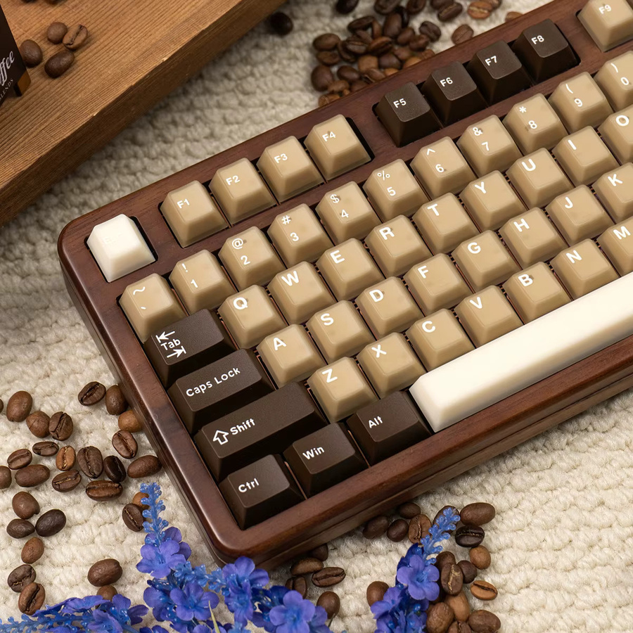 Venit Keys Caffe Latte Tastenkappen Set mit 164 Tasten in Beige, Transluzente Double Shot Cherry Profile ABS+PBT Keycaps für MX mechanische Tastaturen - Bild 2