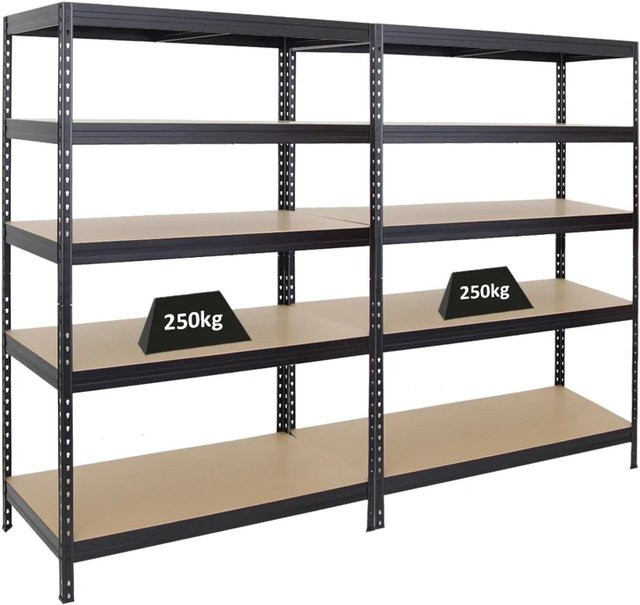 2er Set PROREGAL Schwerlastregal Rivet in Schwarz mit verstellbaren Fachböden aus MDF, H x B x T: 180 x 120 x 60 cm - Bild 1