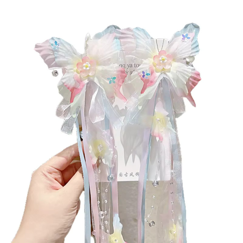 Haarspange Kinder, Feenschmetterling, Perlen, Blumen - Bild 2