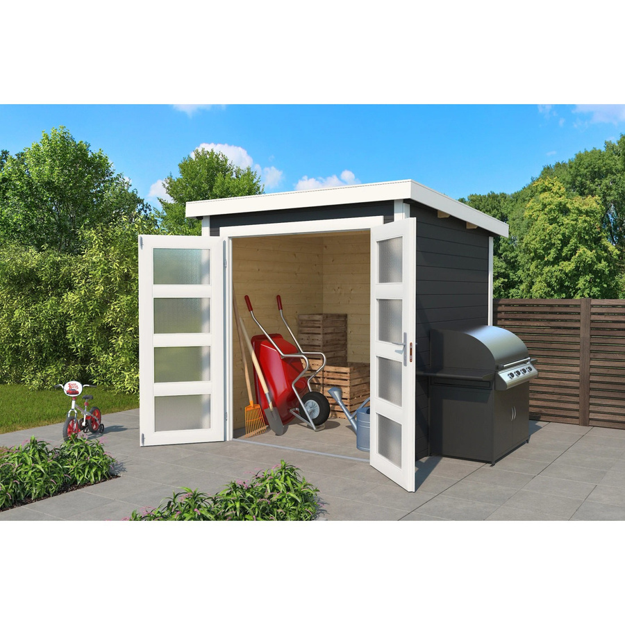 Lasita Holz-Gartenhaus Zambezi 1 Flachdach aus Fichtenholz in Carbongrau mit modernem Design B/H/T: 220 x 210,9 x 224,6 cm - Bild 2