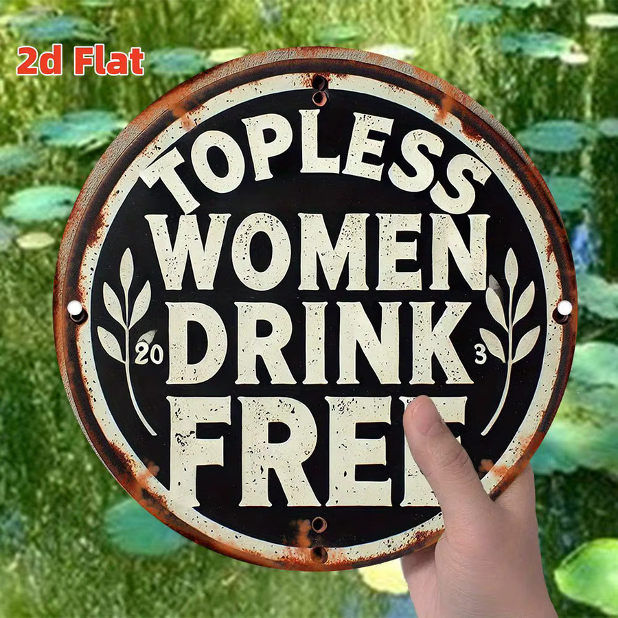 Potdemiel Vintage Aluminium-Wandkunst Topless Women Drink Free Metallschild Schwarz B: 20 cm, H: 20 cm - Bild 5