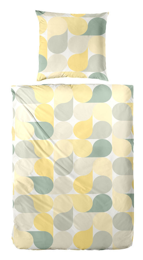 Primera Renforce Bettwäsche aus Baumwolle mit Tropfen-Design in Gelb Grün Ecrue, B/H: 155 x 220 cm mit Kissenbezug 80 x 80 cm - Bild 1