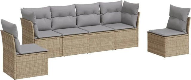 vidaXL 6-teilige Garten-Sofagarnitur in L-Form aus Poly-Rattan in Beige-Grau mit Sitzkissen und Stauraum - Bild 1