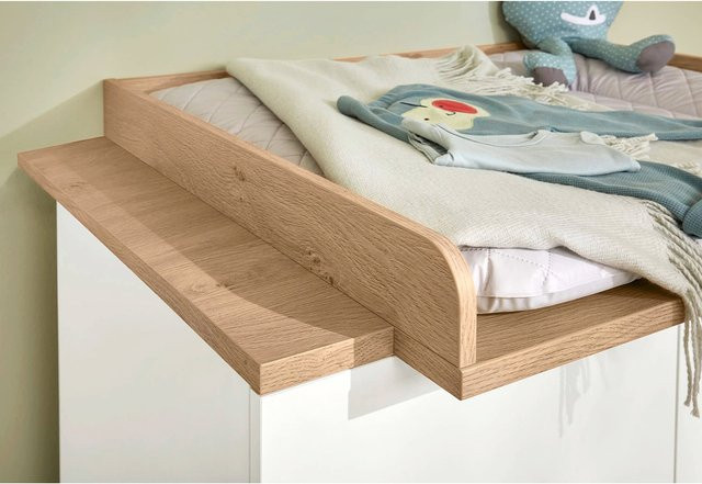 Pinolino Wickelkommode Linje breit in Eiche und Weiß, wandelbar zur Kommode mit Soft-Close-Schubladen, B/T/H: 110 x 77 x 103 cm - Bild 1