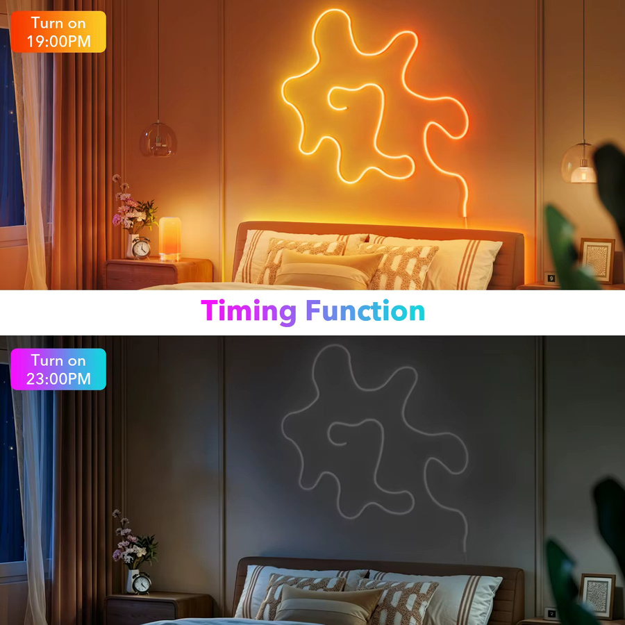 Flexible RGBIC LED Neon-Lichtstreifen in Multicolour mit App- und Fernbedienung, Musik-Sync und Timer, IP67 wasserdicht, ideale Innen- und Außenbeleuchtung für Schlafzimmer, Wand oder Garten - Bild 4