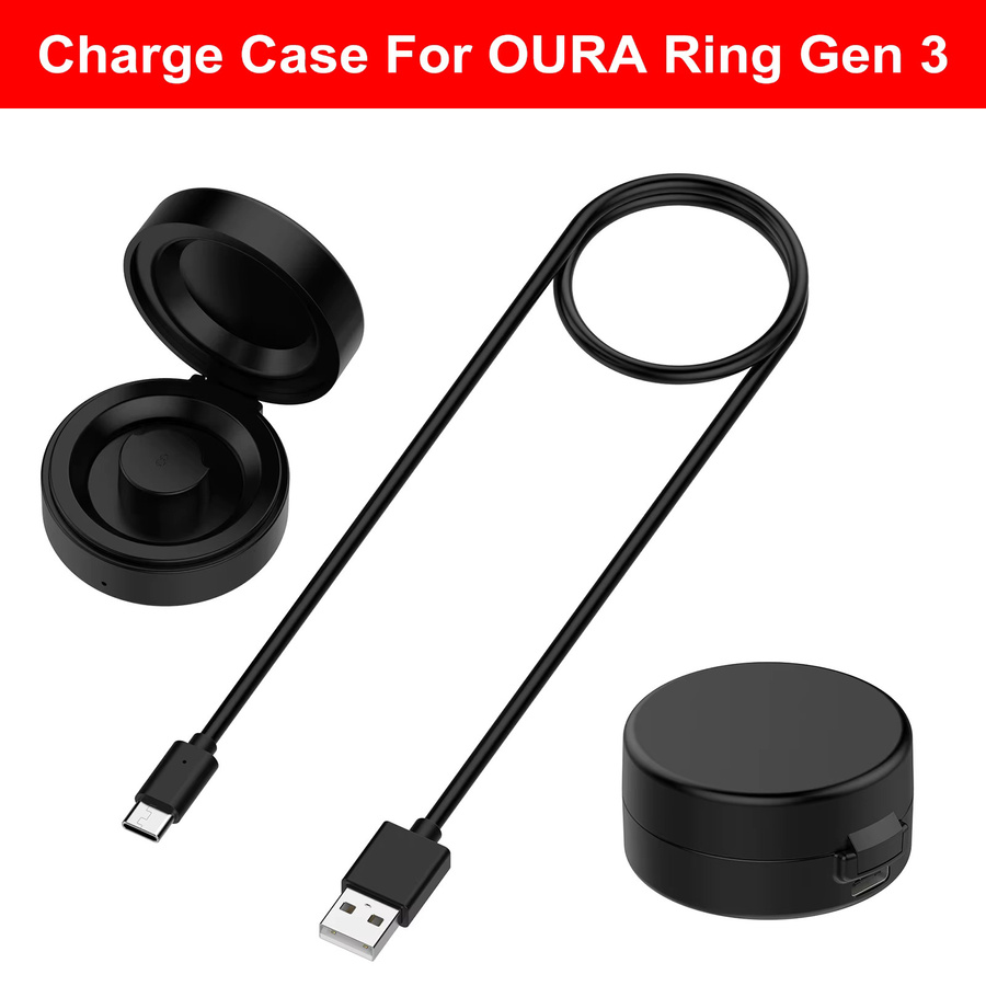 ALLOET Tragbare Reise-Ladestation in Schwarz mit USB-C-Kabel für Oura Ring Gen3 und Gen4 - Bild 2