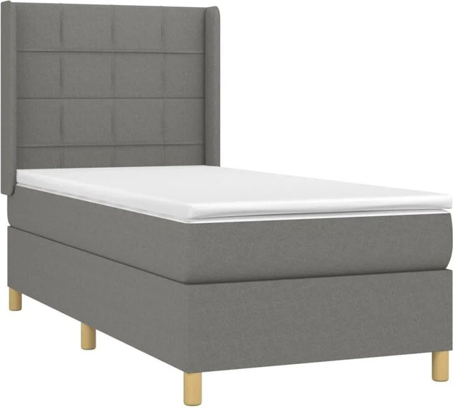 vidaXL Boxspringbett mit Matratze und LED-Unterbettbeleuchtung in Dunkelgrau, Hybrid-Bett mit USB-Ladeport und Taschenfederkern, B/T/H: 90 x 190 cm - Bild 1