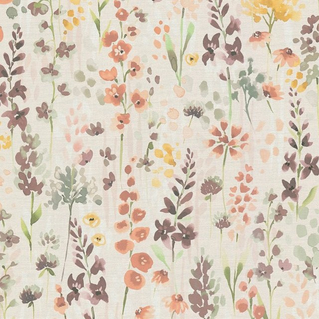 PROFHOME 396062-GU Vlies Tapete mit floralem Aquarell-Blumenmuster in Beige, Orange, Braun und Grün, B: 0,53 m x L: 10,05 m - Bild 1