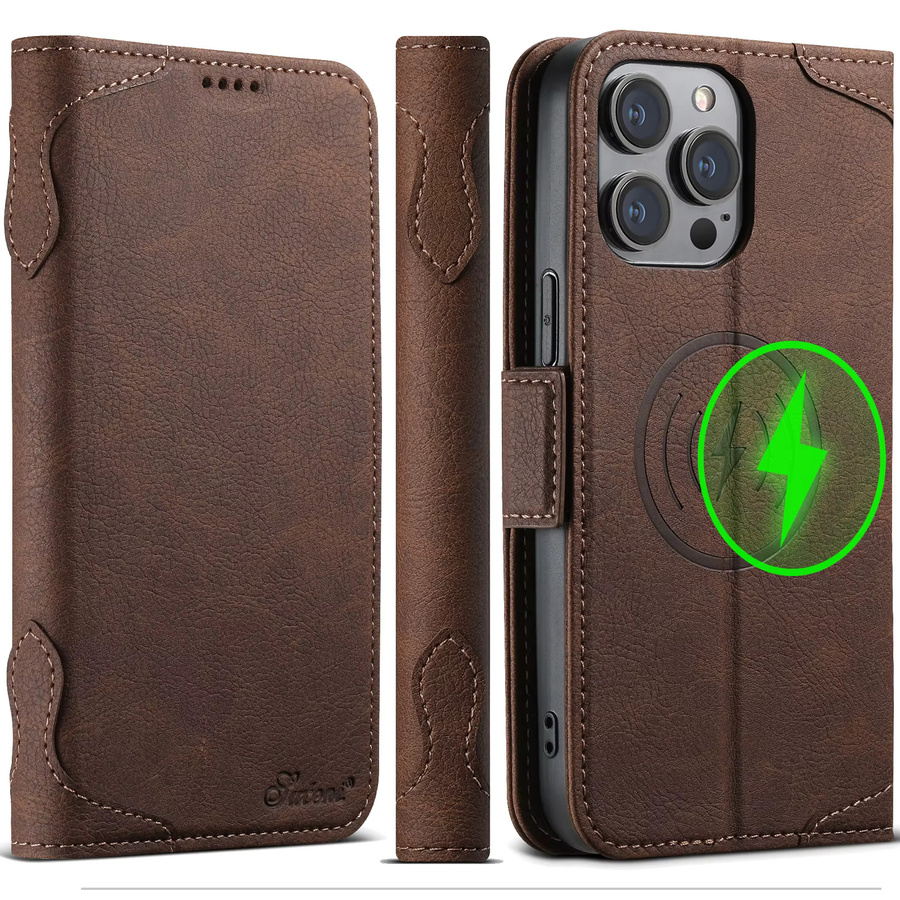 Suteni Kartenhalter-Brieftasche Flip-Cover-Telefonhülle mit MagSafe für iPhone 17 Pro Max 16 Plus 15 14 13 in Blau oder Braun - Bild 2