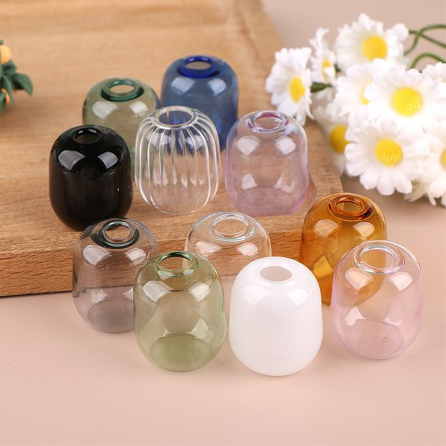 Antike Miniatur Glasvase für Puppenhäuser in Transparent, runder Blumentopf aus Glas als Dekoration und Zubehör - Bild 1