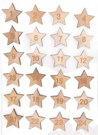 Rico Design Holzsticker Adventskalender Sterne 1-24 in Natur