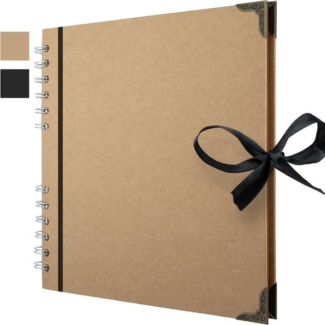 Schwarzes Scrapbook-Album aus Kraftpapier mit 60 Seiten und Bandverschluss, B/H: 20,32 x 20,32 cm - Bild 1