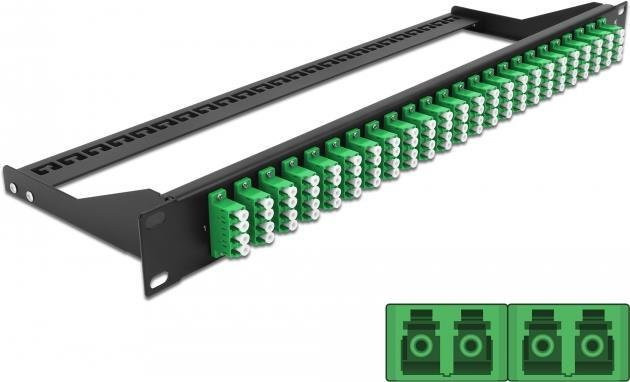 Delock LWL-Patchpanel 24 Port LC Quad SM, Rack montierbar, Schwarz-Grün, 1 HE, Breite: 48,3 cm - Bild 1