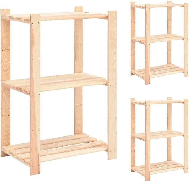 vidaXL Lagerregal Set aus Kiefer-Massivholz mit 3 Böden, 3 Stück, B/T/H: 60 x 38 x 90 cm - Bild 1
