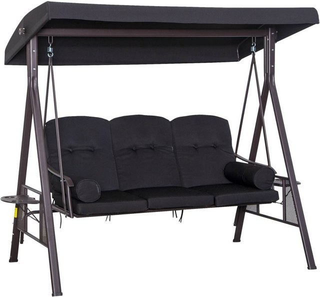 Outsunny Hollywoodschaukel aus Metall mit Sonnendach und Kissen in Schwarz, B/H/L: 116 x 183 x 206 cm - Bild 1