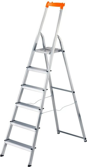 Hailo L58 Sicherheits-Stehleiter aus Aluminium in Silber, 6-stufig - Bild 1