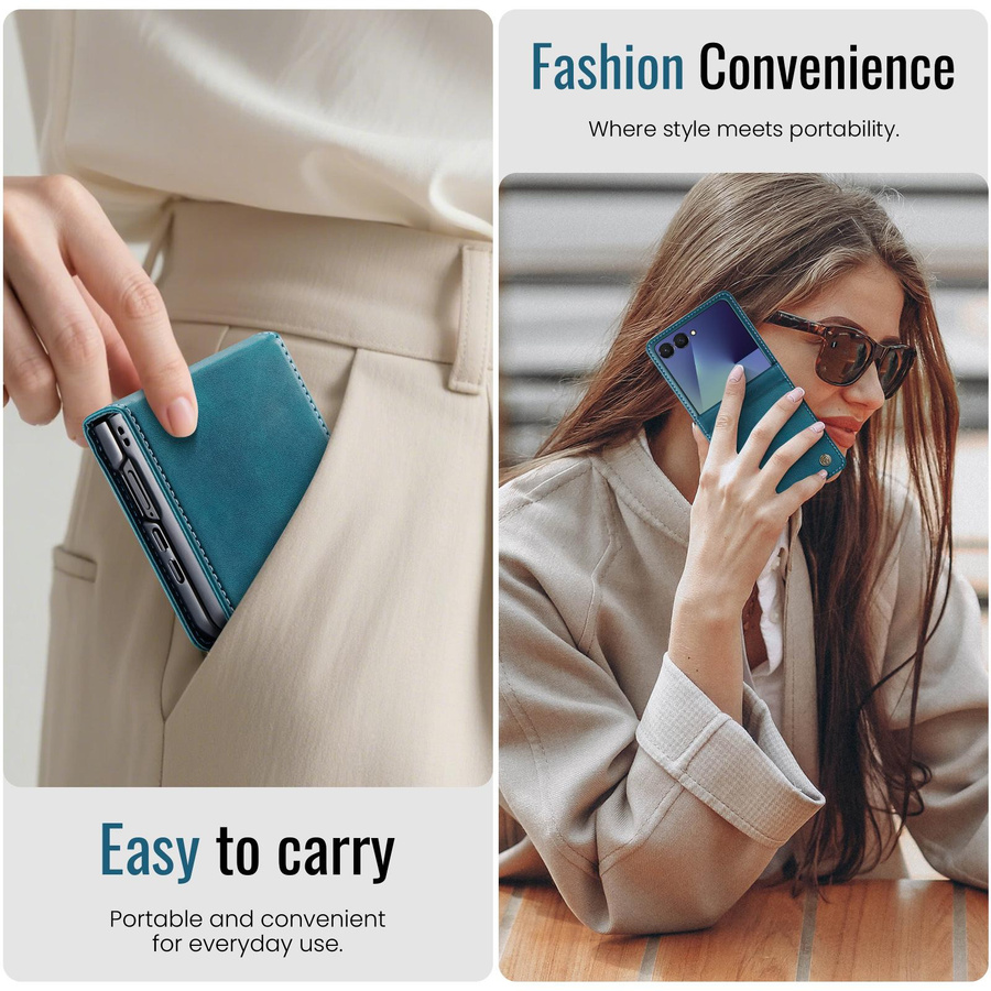 Olivenmond Leder-Flip-Hülle für Samsung Galaxy Z Flip 7 in Blau - Bild 2