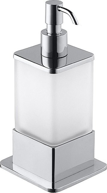 Brillantbad BASA Seifenspender aus Glas und Messing in Milchglas und Chrom, freistehend, B/T/H: 7,5 x 7,5 x 18,0 cm, 200 ml - Bild 1