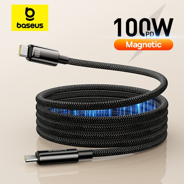 Baseus USB-C Magnet-Schnellladekabel 100 W in Schwarz für iPhone 15, MacBook und Laptop - Bild 1