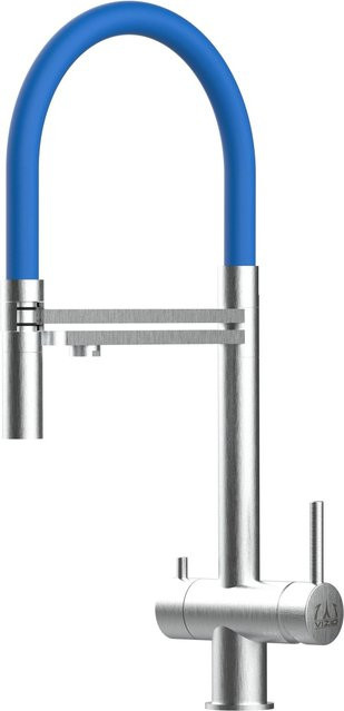 VIZIO Küchenarmatur aus Edelstahl in Blau und Silber mit 3-Wege-Niederdruckfunktion, 360° schwenkbarem Auslauf und abnehmbarer 2-Strahl-Handbrause - Bild 1