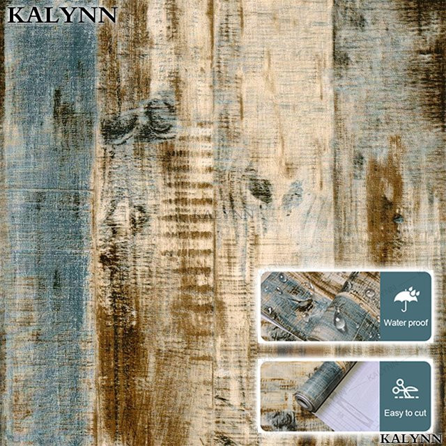 Selbstklebende Vintage Tapete in Holzbrett-Optik von KALYNN, braun, dekorative Wandverkleidung aus Kunststoff - Bild 1