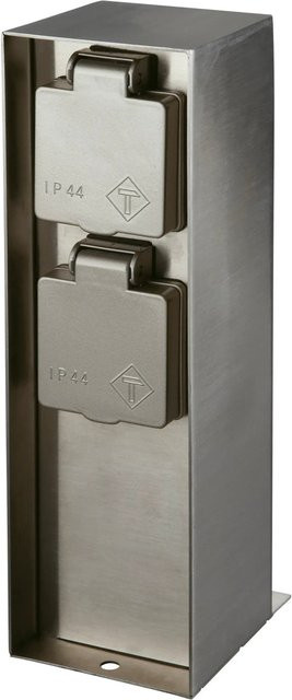 Philips Doppelsteckdose für außen Auckland aus Edelstahl in Silber IP44 - Bild 1