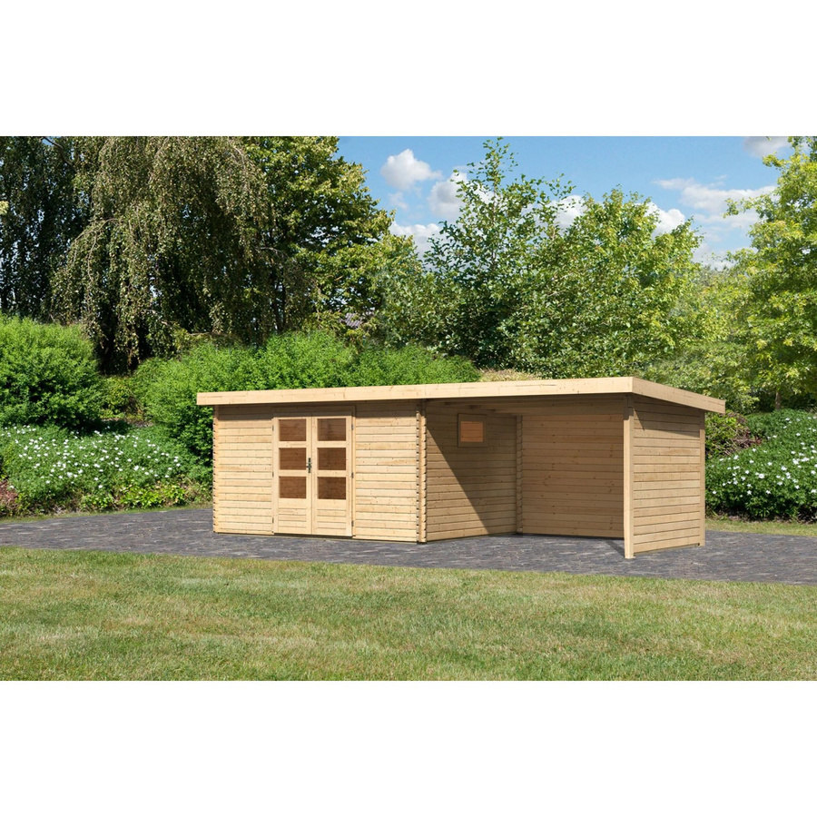 Karibu Holz-Gartenhaus Jeebel in Natur mit Pultdach und Blockbohlenbauweise, B: 372 cm, T: 282 cm, H: 217 cm - Bild 2