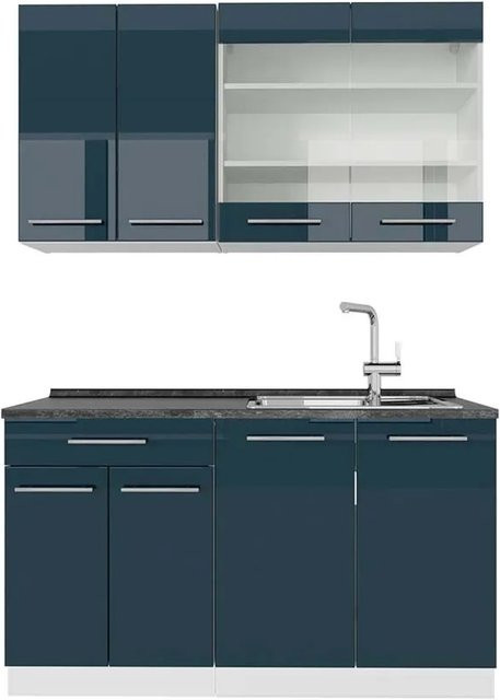 Vicco Küchenzeile Fame-Line Weiß Dunkelblau Hochglanz mit Arbeitsplatte Anthrazit, Breite: 140 cm - Bild 2