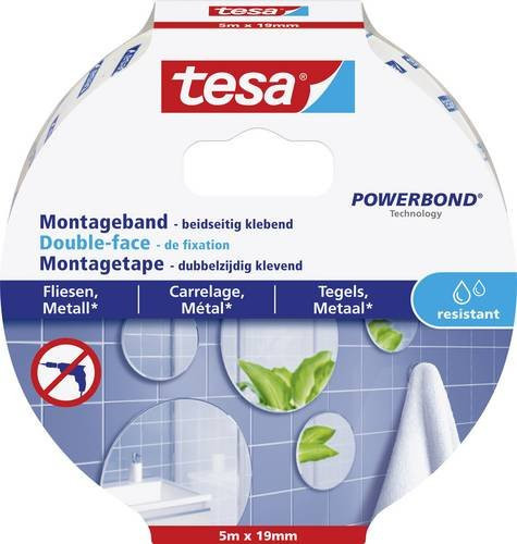 tesa Montageband für Fliesen und Metall, doppelseitig, transparent, Breite: 1,9 cm, Länge: 5 m - Bild 1