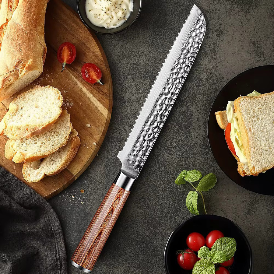 Xituo Premier Brotmesser mit gehämmerten Serrationen in Silber, handgefertigtes japanisches Küchenmesser für Kuchen und Gebäck, Länge: 20,32 cm - Bild 5